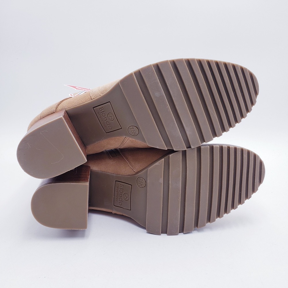 Blondo Tazmin Ankle Boots Tan Suede‎ Waterproof Buckle Strap Block Heel Size 7.5 - Picture 4 of 11